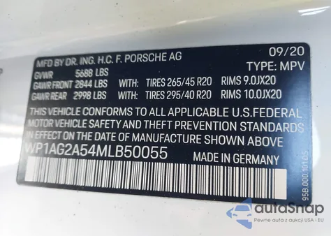 2021 Porsche Macan Gts from USA, damaged, VIN WP1AG2A54MLB50055